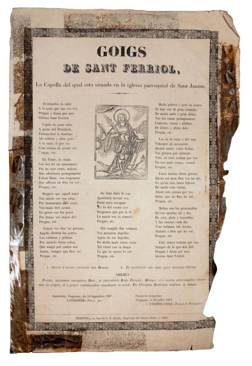 Goigs de Sant Ferriol la capella del qual es dituada en la iglesia parroquial de Sant Jaume