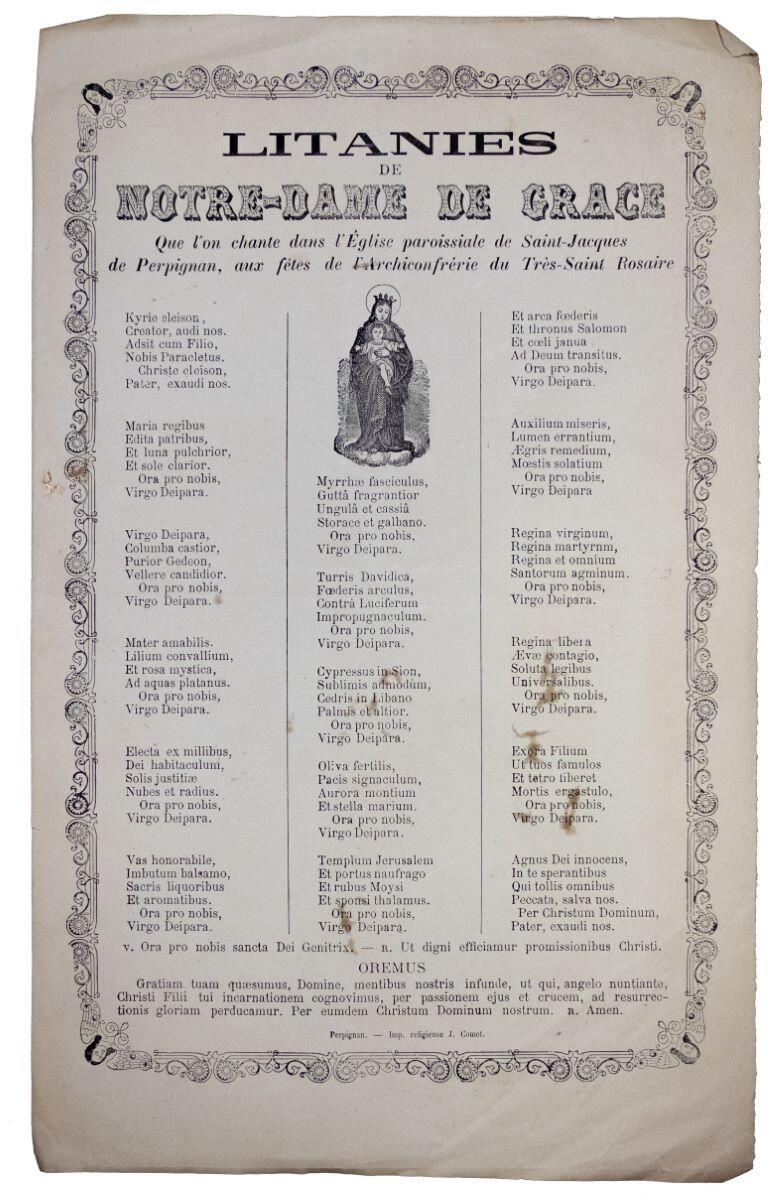 Litanies de Notre Dame de Grace que l'on chante dans l'église paroissiale de Saint Jacques de Perpignan, aux fêtes de l'Archiconfrérie du Très Saint Rosaire - Prière