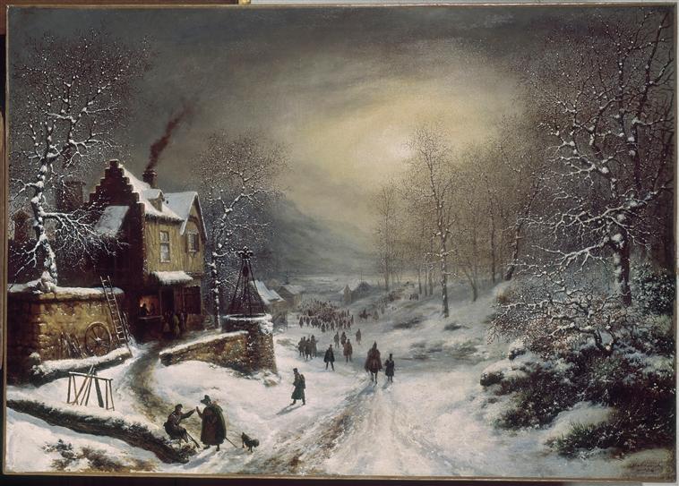 La Retraite de Russie ou Convoi militaire (titre de l'inventaire) ; Convoi militaire avec effet de neige et soleil (autre titre)