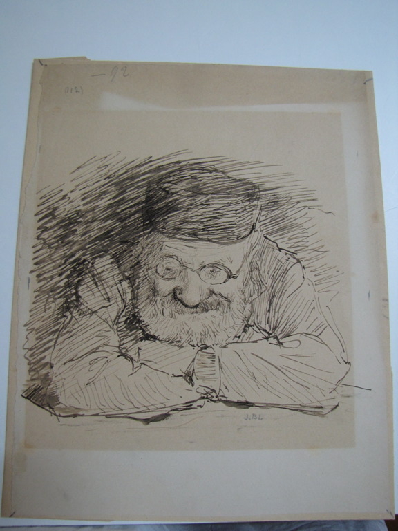 Portrait du grand-père assis, les coudes appuyés sur la table (titre d'usage)