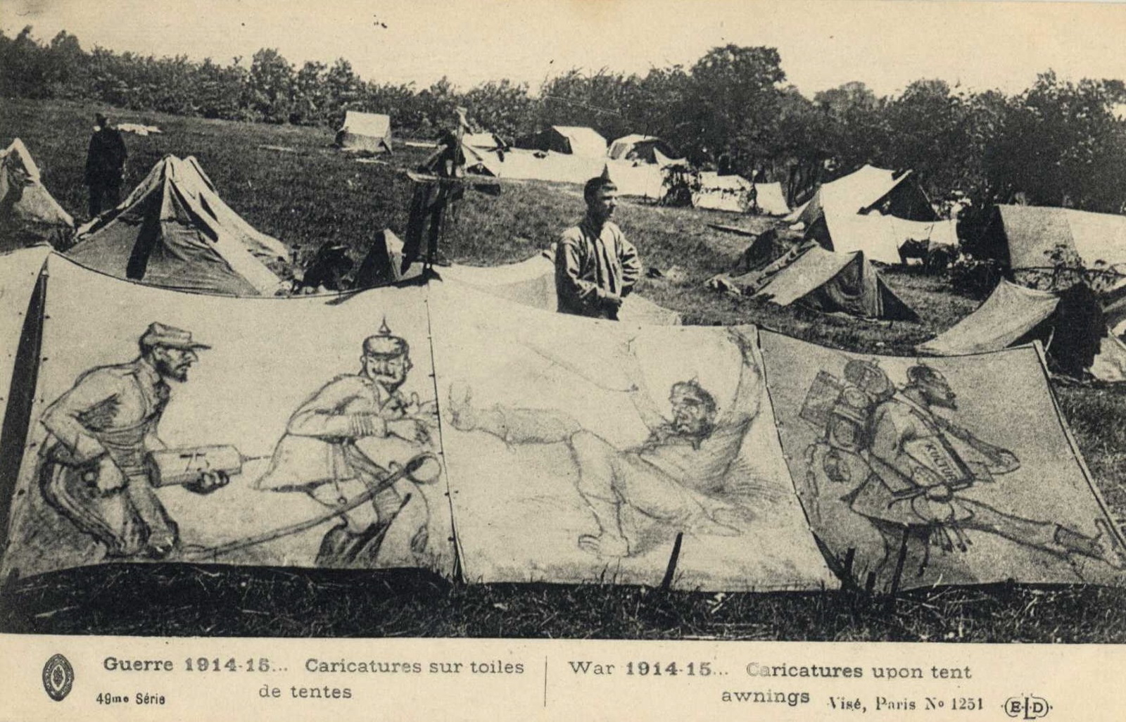 Guerre 1914-15... Caricatures sur toiles de tentes