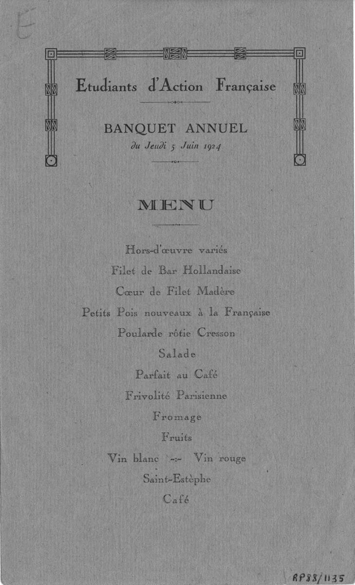 Banquet annuel des étudiants de l'Action française