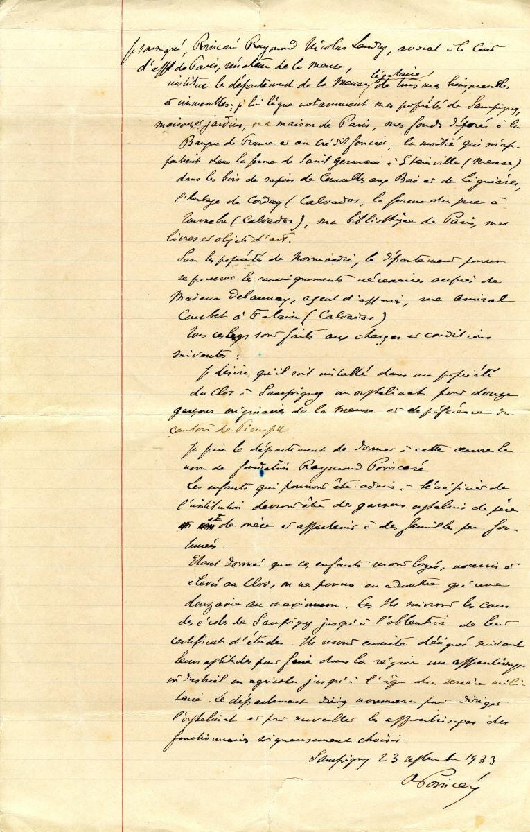 testament olographe de Raymond Poincaré