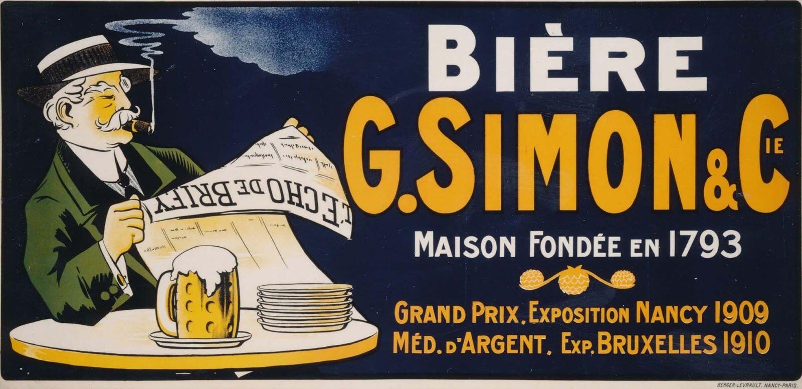 Bière/G. Simon & Cie / Maison Fondée en 1793 / Grand Prix Exposition Nancy 1909/Méd. d'Argent Exp Bruxelles 1910 (titre inscrit)