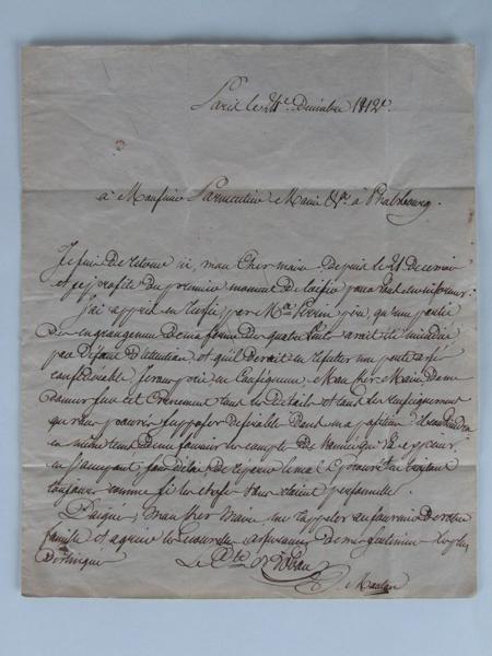 Lettre du Comte de Lobau à monsieur Parmentier, maire de Phalsbourg (titre factice)