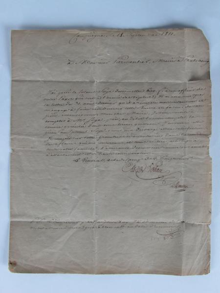 Lettre du Comte de Lobau à monsieur Parmentier, maire de Phalsbourg (titre factice)