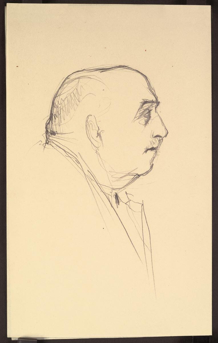 Croquis de tribunal. Tête d'homme âgé de profil