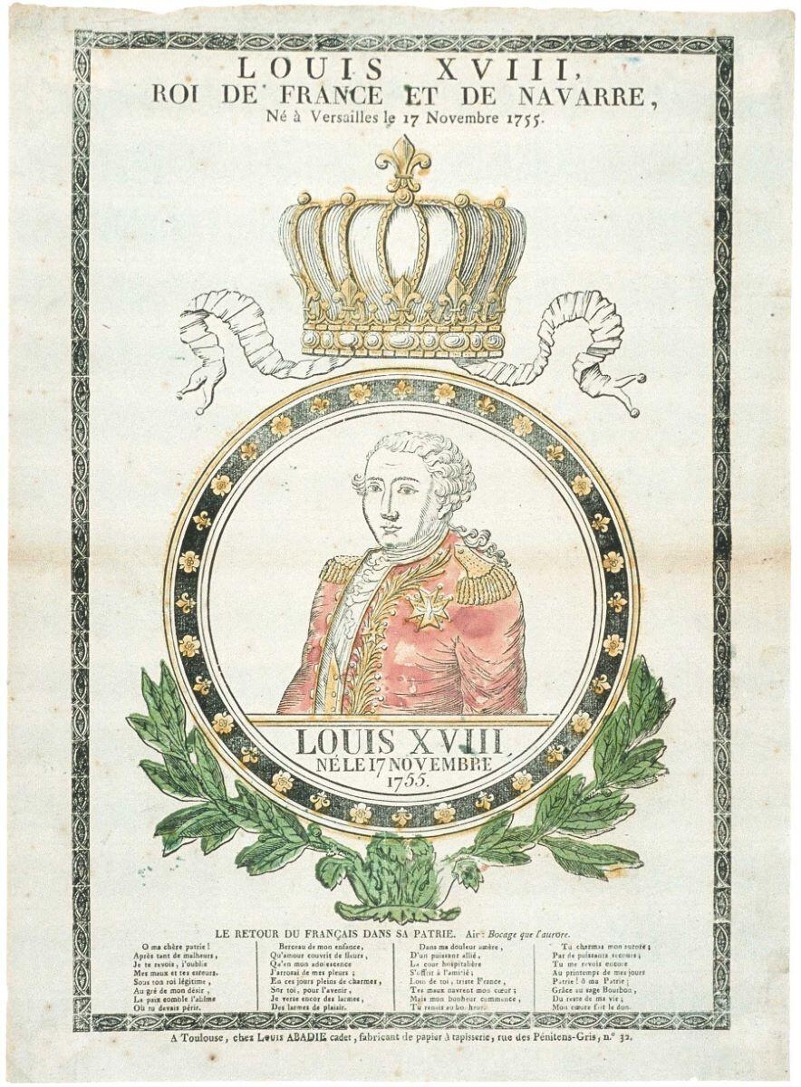 LOUIS XVIII, / ROI DE FRANCE ET DE NAVARRE, / Né à Versailles le 17 Novembre 1755. (titre inscrit)