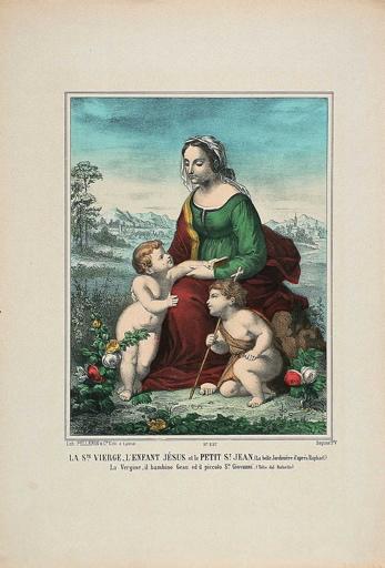LA Ste. VIERGE, L'ENFANT JESUS et le PETIT St. JEAN. (La belle Jardinière d'après RAPHAEL) (titre inscrit, fr., it.)
