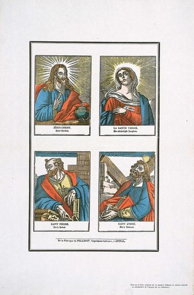 JESUS-CHRIST. / LA SAINTE VIERGE. / SAINT PIERRE. / SAINT ANDRE. (titre inscrit fr., all.)