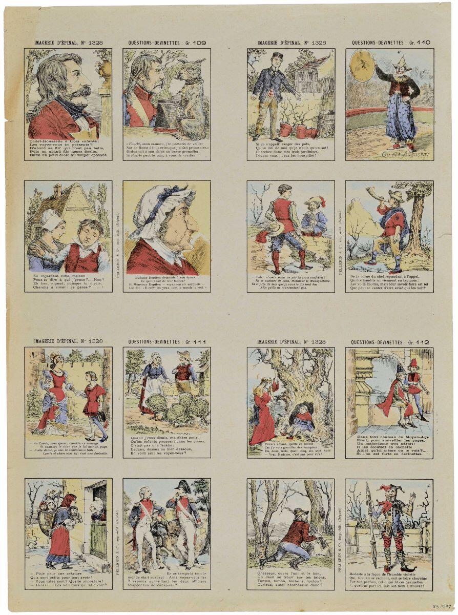 IMAGERIE D'EPINAL, N° 1328 ; QUESTIONS-DEVINETTES : Gr. 109 ; Gr. 110 ; Gr. 111 ; Gr. 112 (titre inscrit)