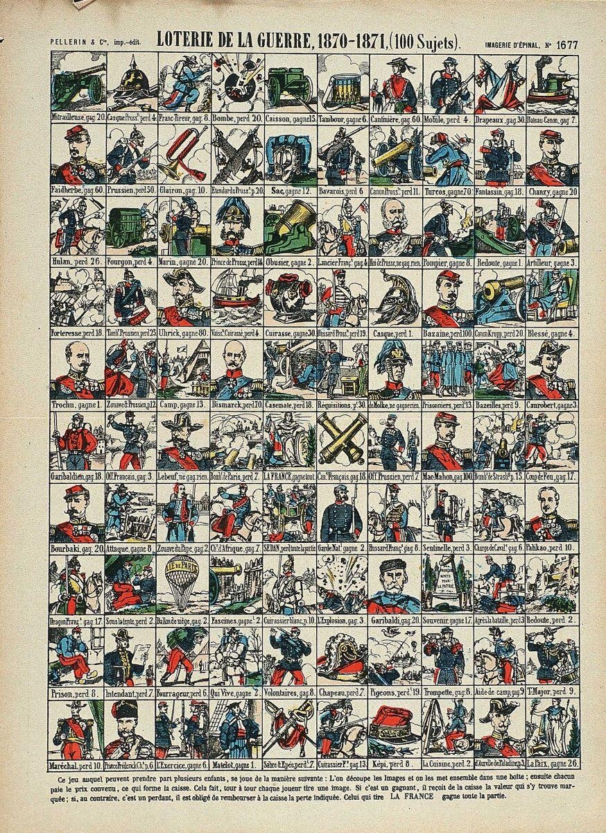 LOTERIE DE LA GUERRE, 1870-1871, (100 Sujets) (titre inscrit)