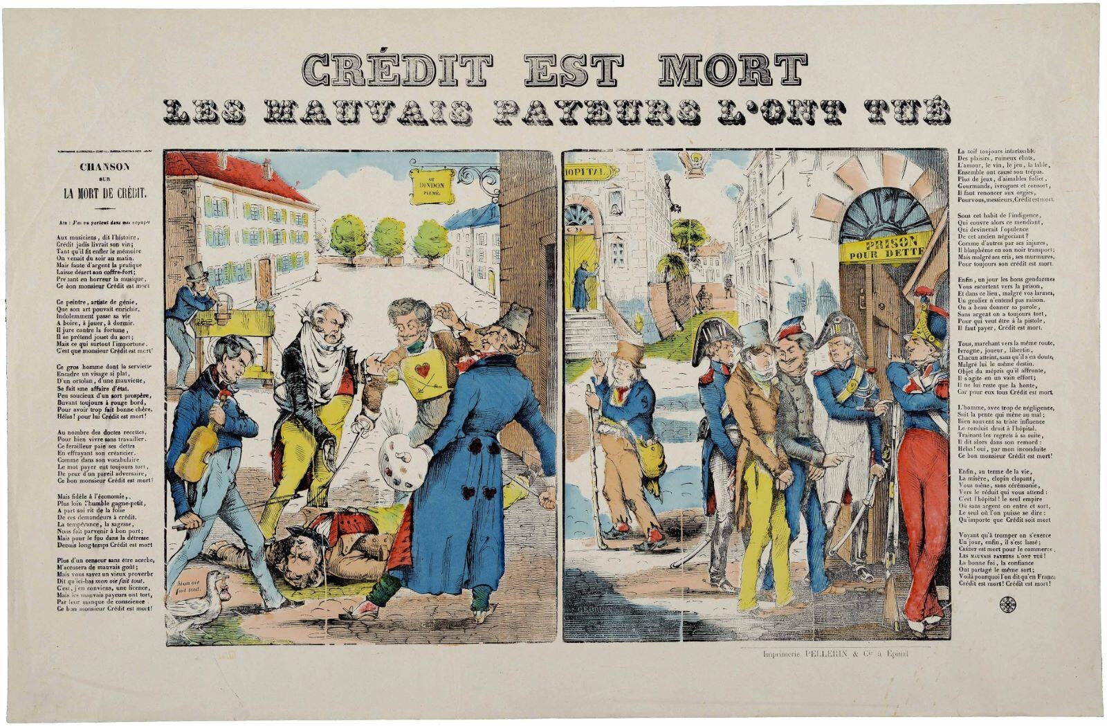 CRÉDIT EST MORT, / LES MAUVAIS PAYEURS L'ONT TUÉ. (titre inscrit)
