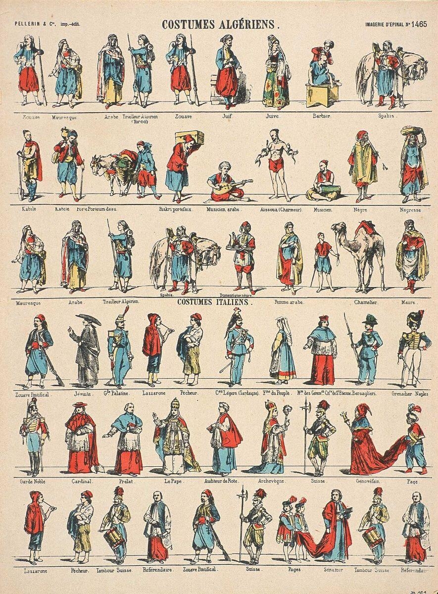 COSTUMES ALGERIENS. / COSTUMES ITALIENS. (titre inscrit)