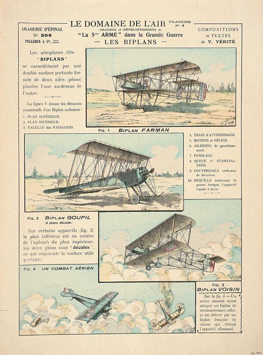 LE DOMAINE DE L'AIR / ORIGINES et DÉVELOPPEMENTS de / 'La 5me ARME' dans la Grande Guerre PLANCHE N°4 / - LES BIPLANS - (titre inscrit)