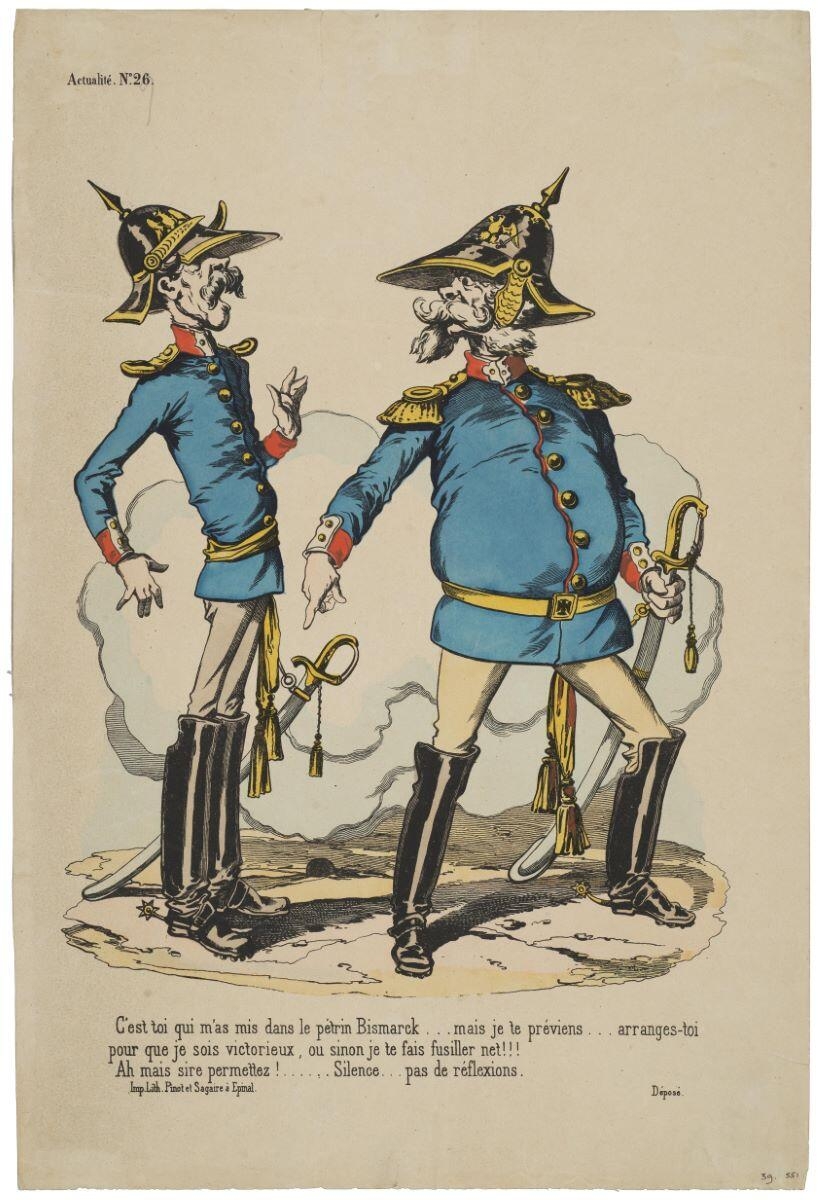 Actualités. N°.26. / C'est toi qui m'a mis dans le pétrin Bismarck... (titre inscrit) ; Guillaume Ier de Prusse et Bismarck (titre factice)