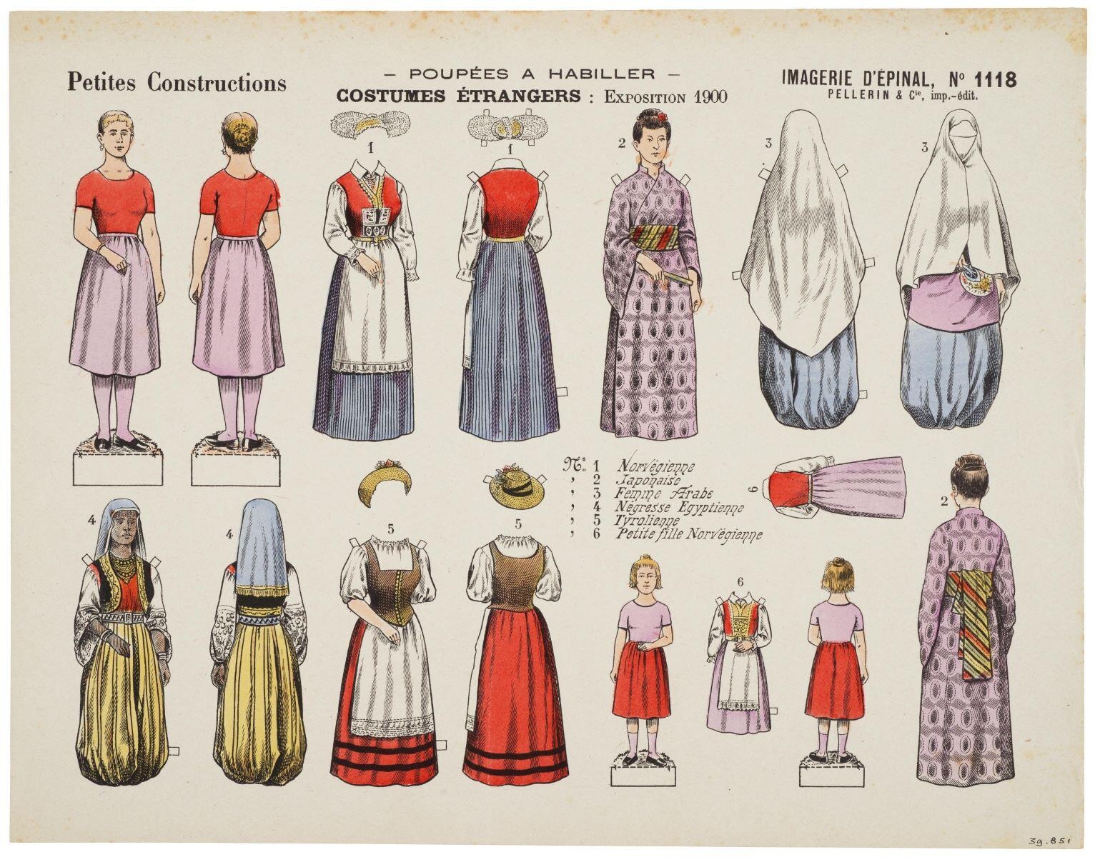 - POUPÉES A HABILLER - / COSTUMES ÉTRANGERS : EXPOSITION 1900 (titre inscrit)