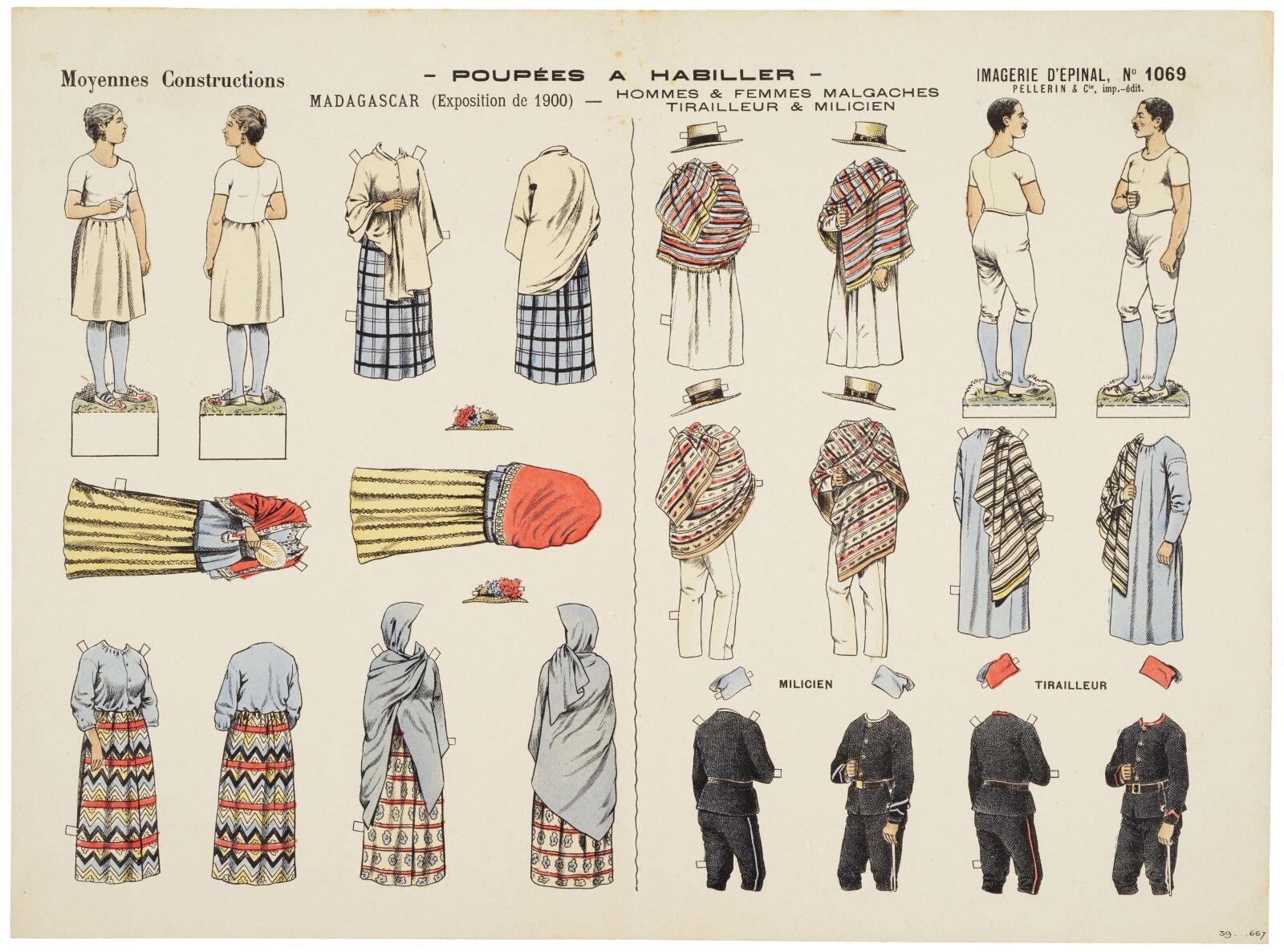 - POUPÉES A HABILLER - / MADAGASCAR (Exposition de 1900) - HOMMES & FEMMES MALGACHES / TIRAILLEUR & MILICIEN (titre inscrit)