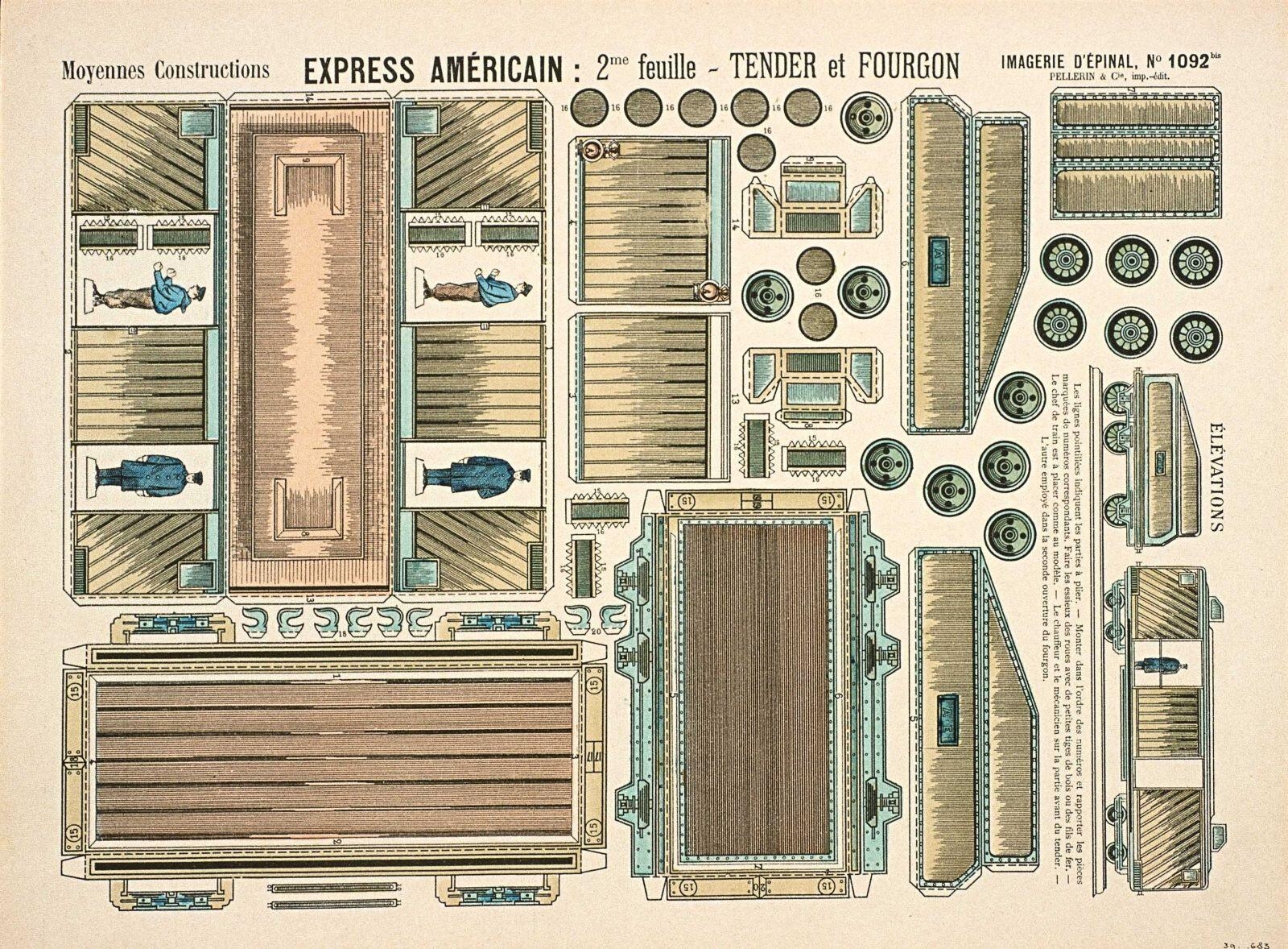 TRAIN DE PARIS / EXPRESS AMÉRICAIN : 2me feuille - TENDER et FOURGON. (titre inscrit)