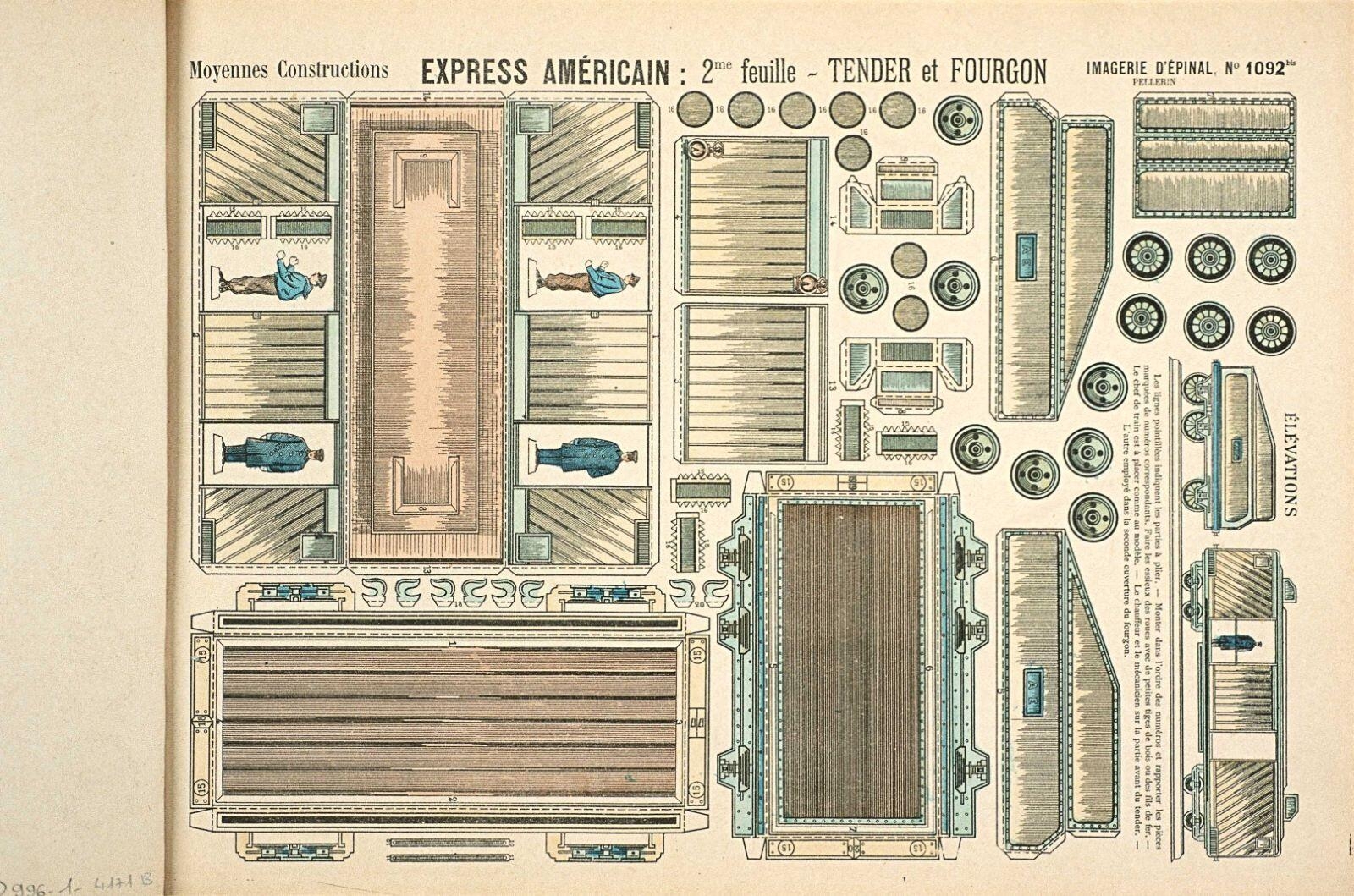 TRAIN DE PARIS / EXPRESS AMÉRICAIN : 2me feuille - TENDER et FOURGON. (titre inscrit)