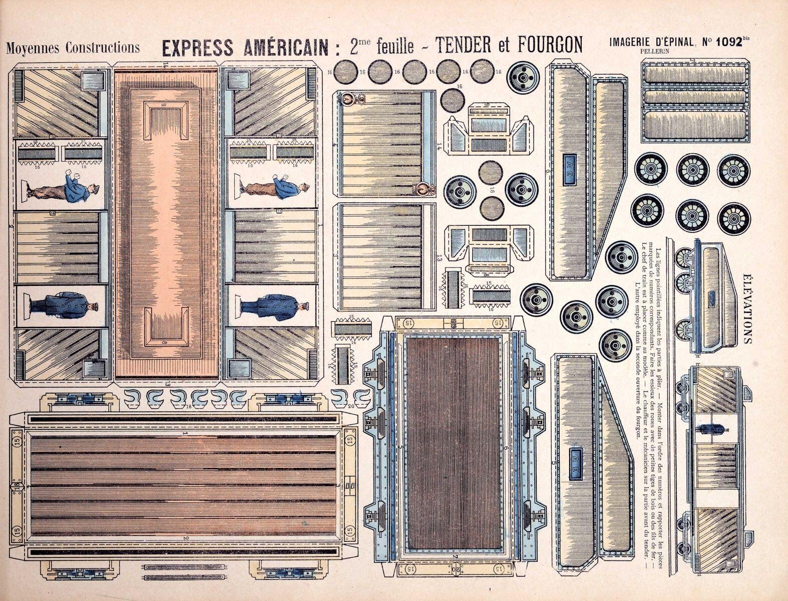 TRAIN DE PARIS / EXPRESS AMÉRICAIN : 2me feuille - TENDER et FOURGON. (titre inscrit)