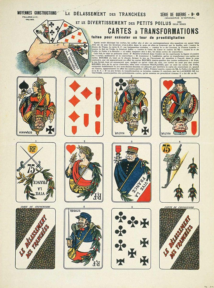 LE  DÉLASSEMENT DES TRANCHÉES / ET LE DIVERTISSEMENT DES PETITS POILUS DES / DEUX SEXES / CARTES & TRANSFORMATIONS / faites pour exécuter un tour de prestidigitation (titre inscrit)
