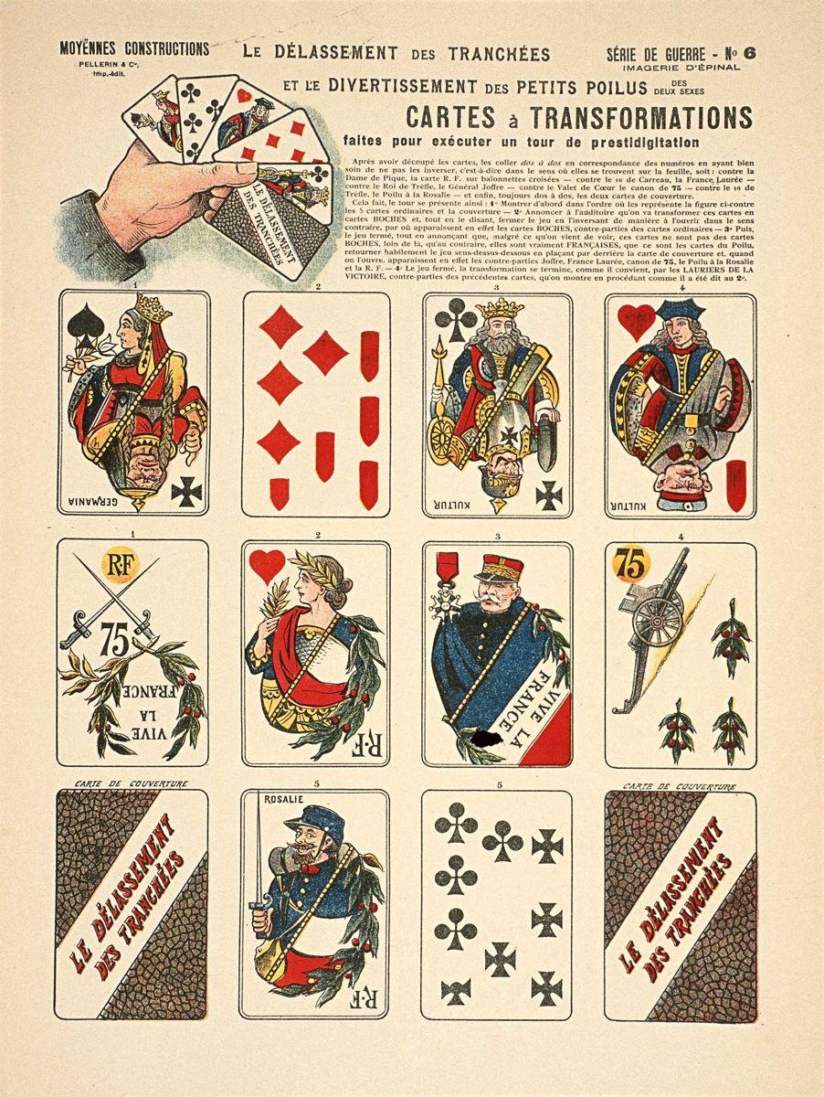 LE  DÉLASSEMENT DES TRANCHÉES / ET LE DIVERTISSEMENT DES PETITS POILUS DES / DEUX SEXES / CARTES & TRANSFORMATIONS / faites pour exécuter un tour de prestidigitation (titre inscrit)