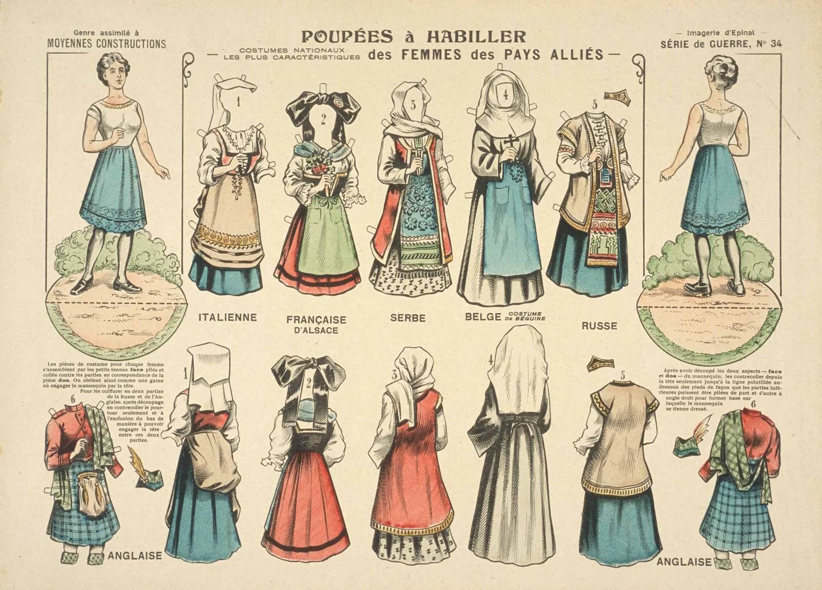 POUPÉES à HABILLER / - COSTUMES NATIONAUX / LES PLUS CARACTÉRISTIQUES des FEMMES des PAYS ALLIÉS - (titre inscrit)