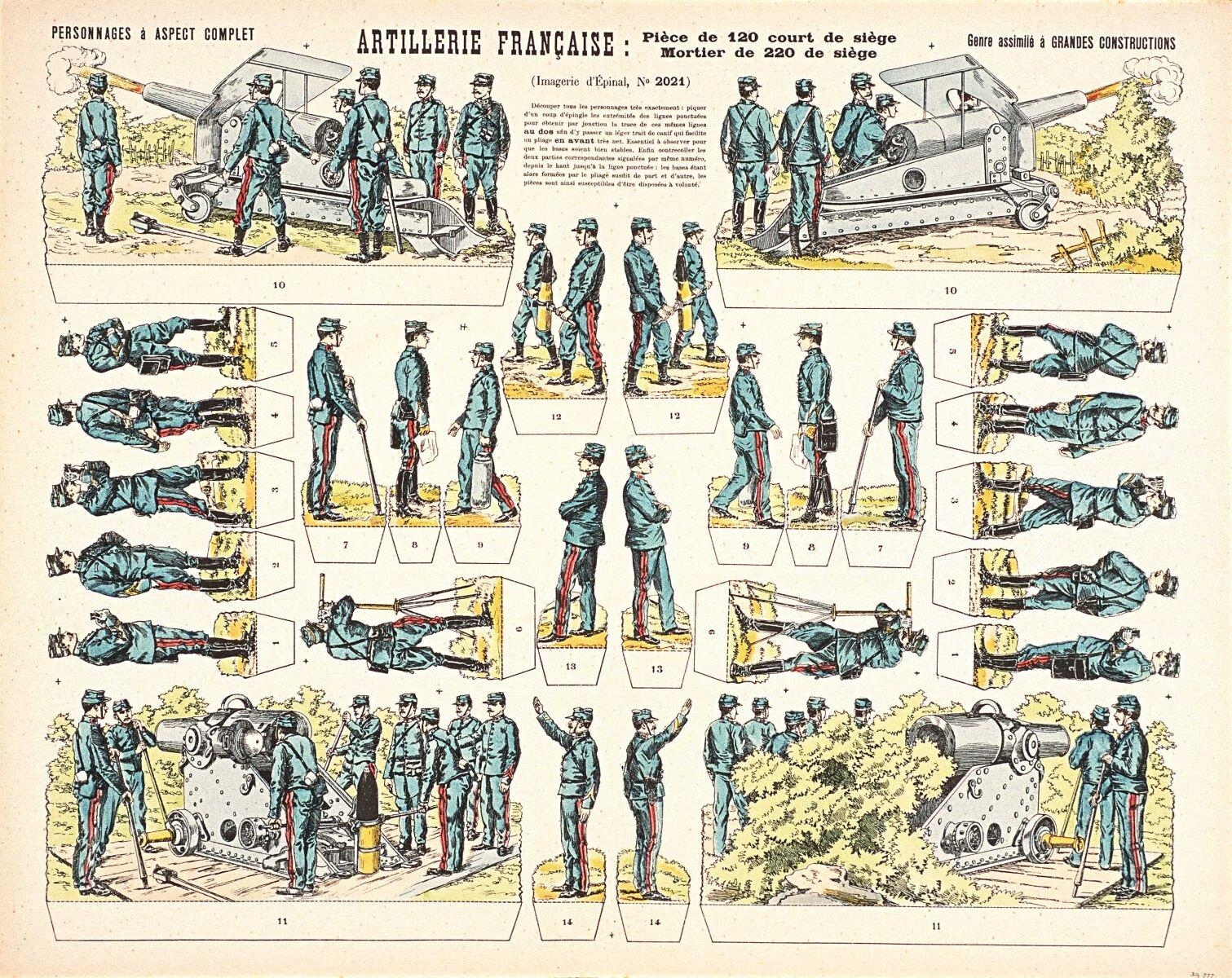 ARTILLERIE FRANCAISE: / Pièce de 120 court de siège / Mortier de 220 de siège (titre inscrit)