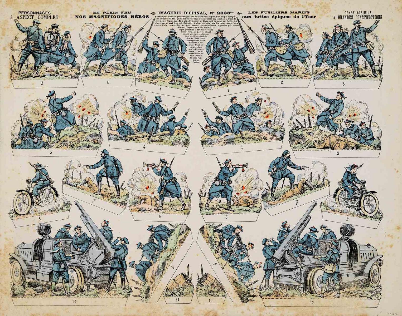 EN PLEIN FEU / NOS MAGNIFIQUES HÉROS / LES FUSILIERS MARINS / aux luttes épiques de l'Yser (titre inscrit)