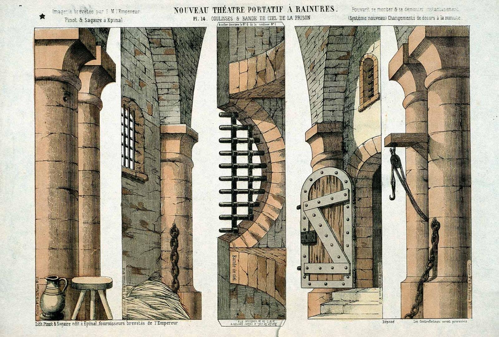 NOUVEAU THÉATRE PORTATIF À RAINURES / PL. 14. COULISSES & BANDE DE CIEL DE LA PRISON (titre inscrit)