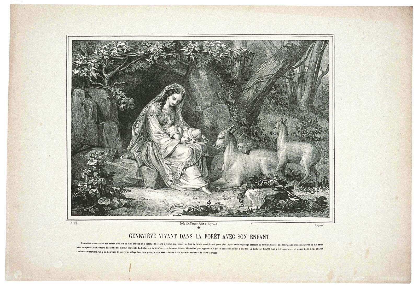 GENEVIEVE VIVANT DANS LA FORET AVEC SON ENFANT. / N°.112. (titre inscrit)
