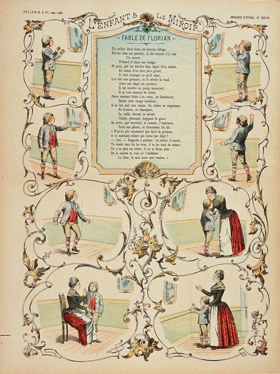 L'ENFANT & Le MIROIR / - FABLE DE FLORIAN - (titre inscrit)