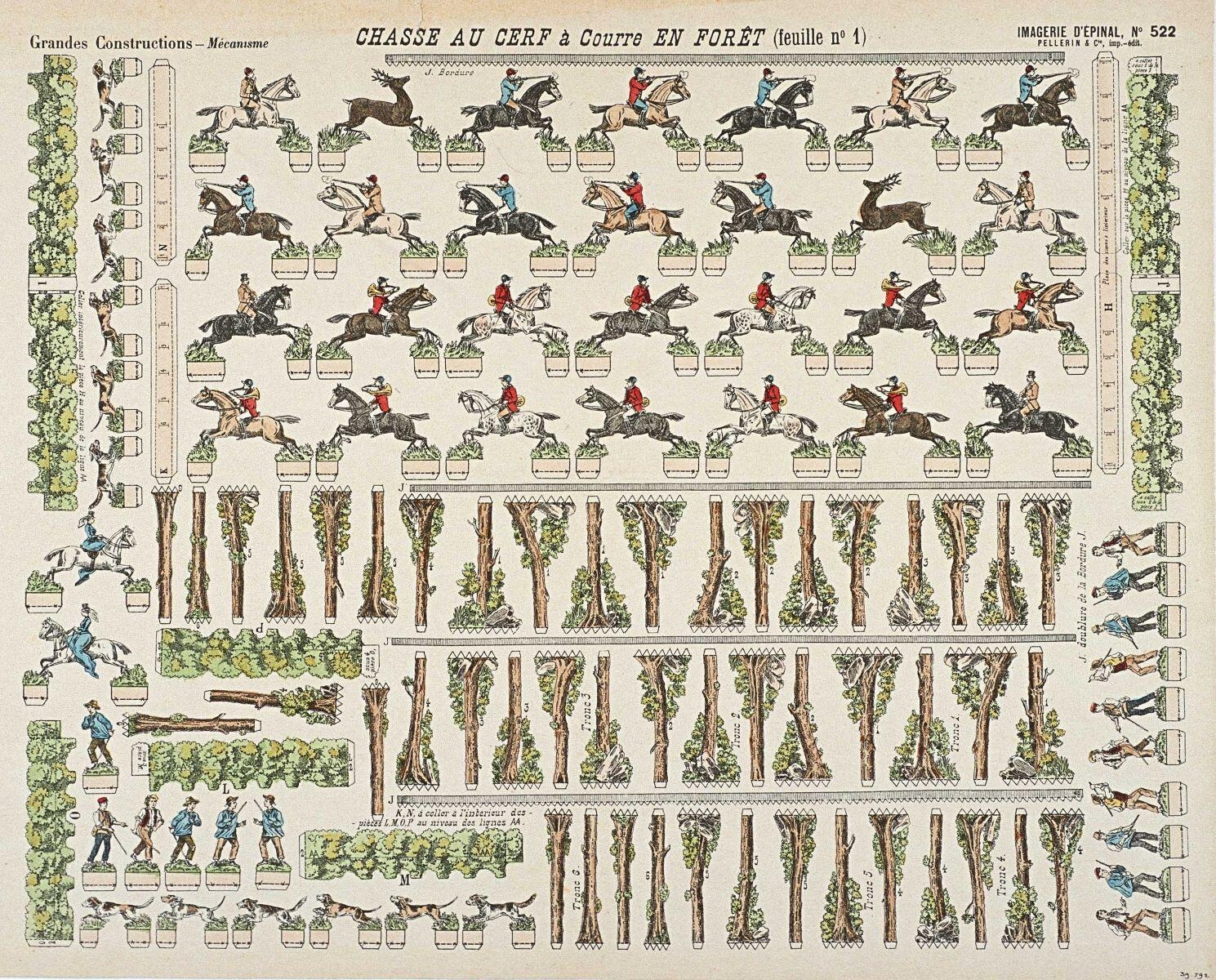 CHASSE AU CERF à Courre EN FORET (feuille n°1) (titre inscrit)