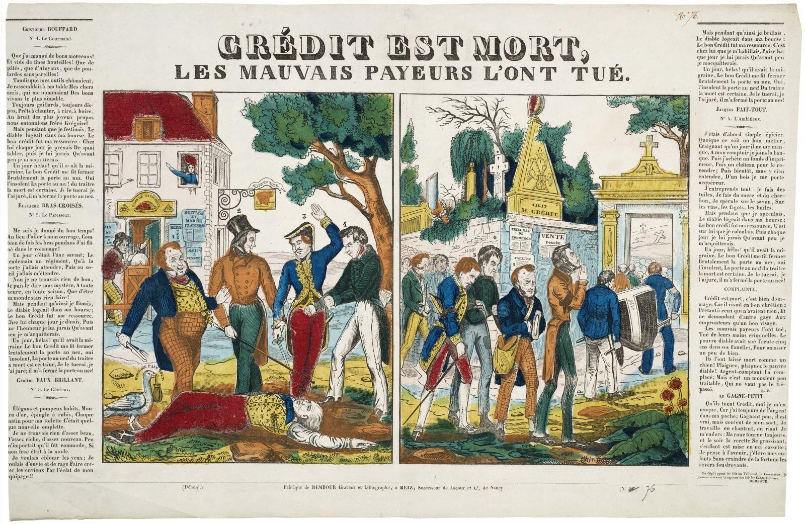 CRÉDIT EST MORT, / LES MAUVAIS PAYEURS L'ONT TUÉ. (N° 58.) (titre inscrit)