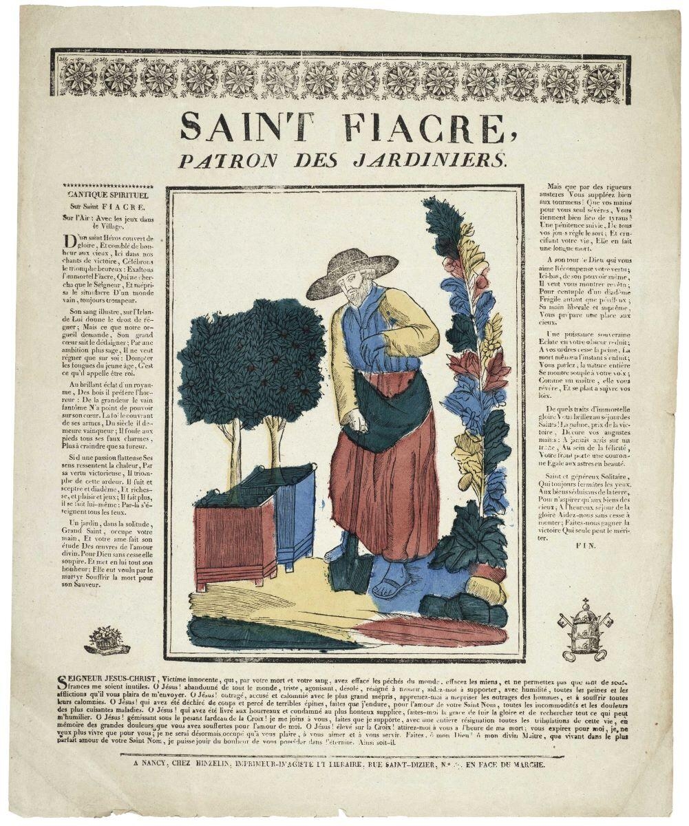 SAINT FIACRE, / PATRON DES JARDINIERS. (titre inscrit)