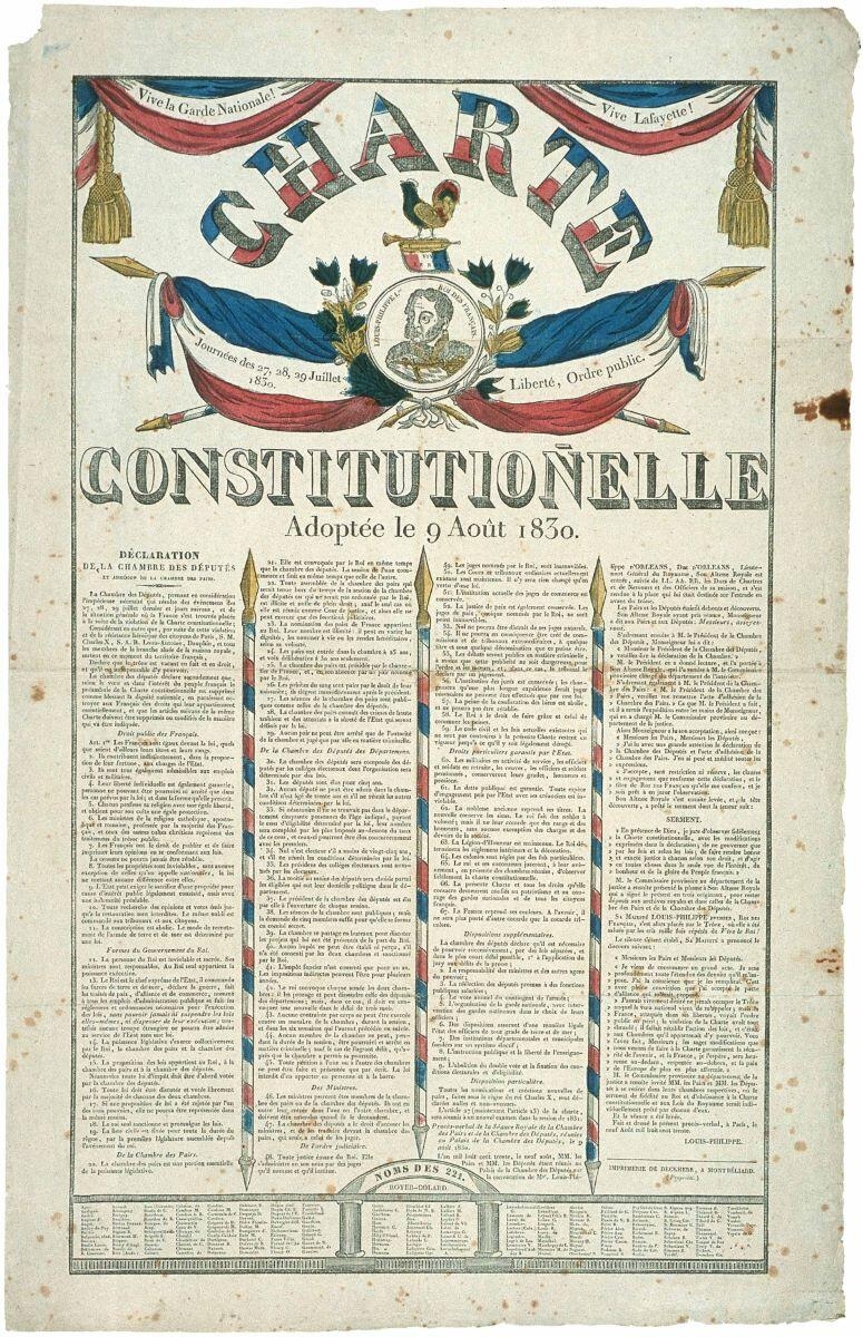 CHARTE CONSTITUTIONNELLE / Adoptée le 9 Août 1830. (titre inscrit)