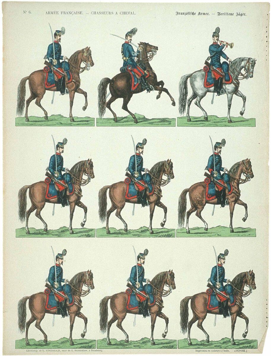 ARMEE FRANCAISE - CHASSEURS A CHEVAL. N°6. (titre inscrit fr., all.)