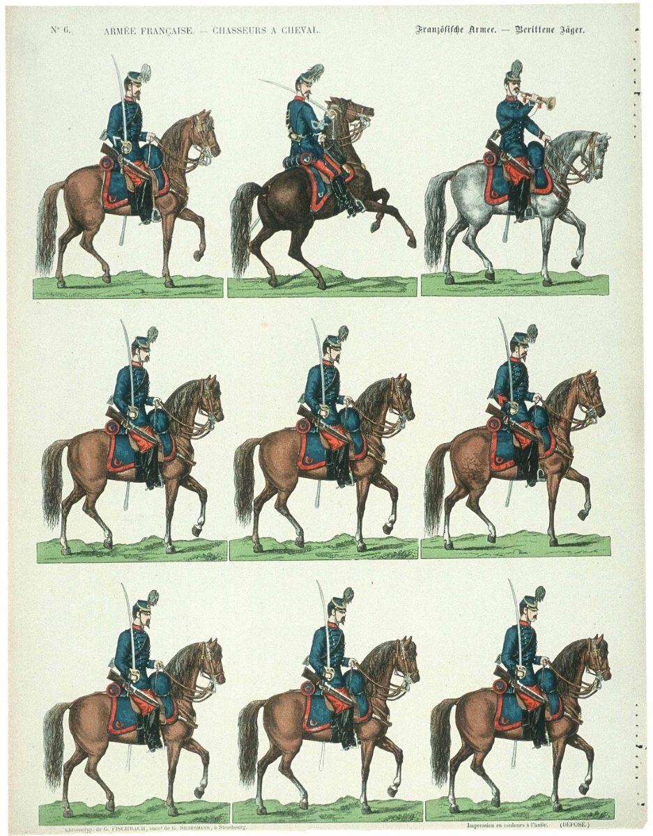 ARMEE FRANCAISE - CHASSEURS A CHEVAL. N°6. (titre inscrit fr., all.)
