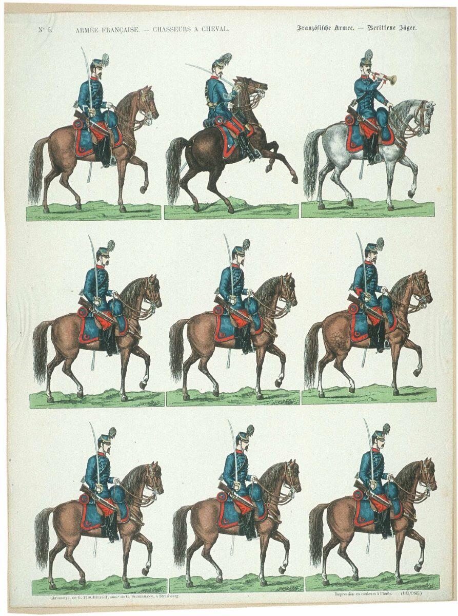 ARMEE FRANCAISE - CHASSEURS A CHEVAL. N°6. (titre inscrit fr., all.)