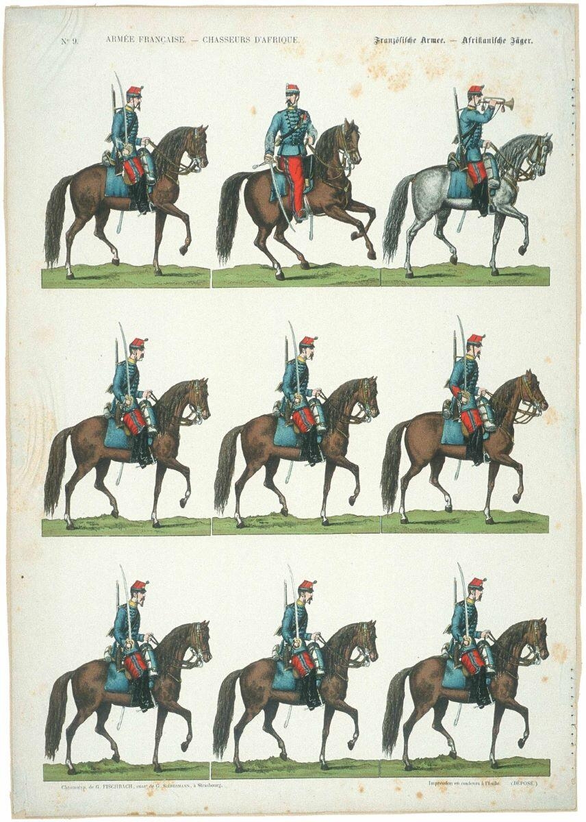 ARMEE FRANCAISE - CHASSEURS D’AFRIQUE. N°9. (titre inscrit fr., all.)