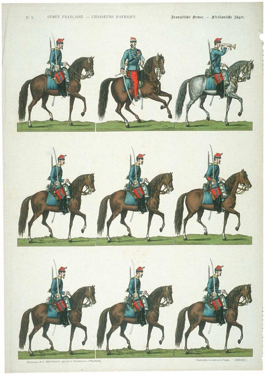 ARMEE FRANCAISE - CHASSEURS D'AFRIQUE. N°9. (titre inscrit fr., all.)