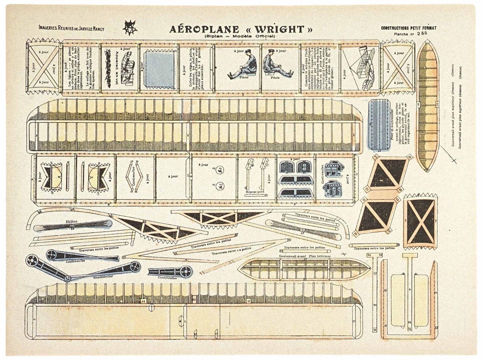 AEROPLANE "WRIGHT" / (Biplan - Modèle Officiel) CONSTRUCTIONS PETIT FORMAT Planche n° 255 (titre inscrit)