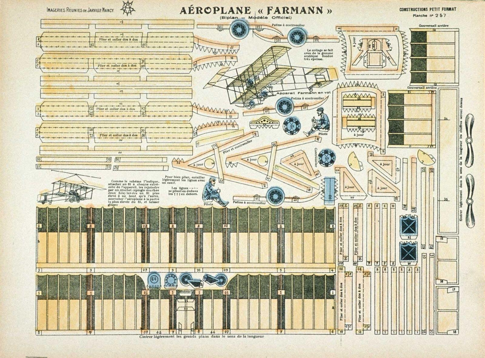AEROPLANE "FARMANN" / (Biplan - Modèle Officiel) CONSTRUCTIONS PETIT FORMAT Planche n° 257 (titre inscrit)