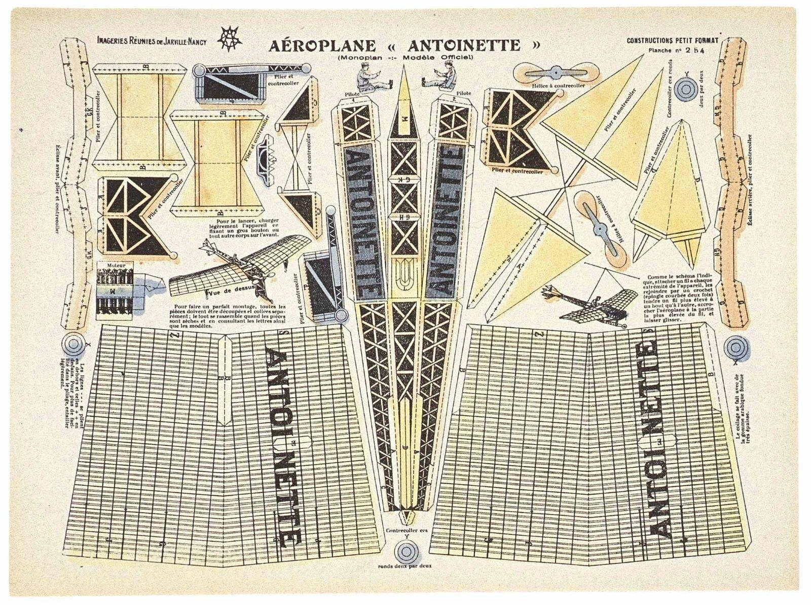 AEROPLANE "ANTOINETTE" / (Monoplan -:- Modèle Officiel). CONSTRUCTIONS PETIT FORMAT Planche n° 254 (titre inscrit)