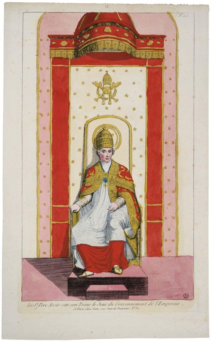Le St. Pere Assis sur son Trône le Jour du Couronnement de l’Empereur. N°. 103. (titre inscrit)