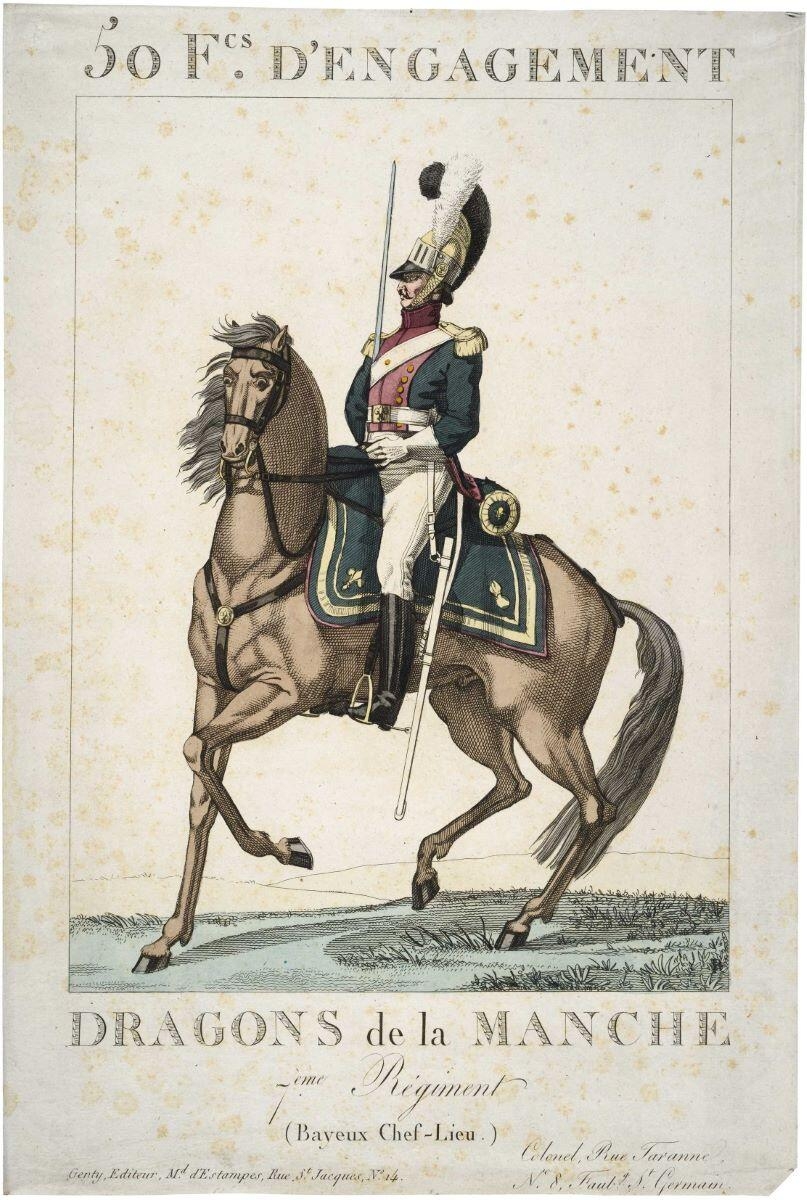 50 Fcs. D’ENGAGEMENT / DRAGONS de la MANCHE / 7ème. Régiment / (Bayeux Chef-Lieu.)  (titre inscrit)