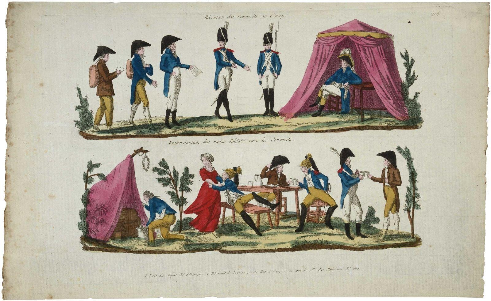 Réception des Conscrits du Camp. / Fraternisation des vieux Soldats avec les Conscrits 214 (titre inscrit)