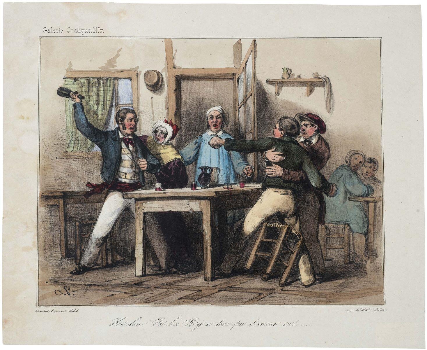 Galerie Comique. N°. 7.  / Hé ben ! Hé ben ! N’y a donc pu d’amour ici ? (titre inscrit) ; bagarre d’ivrognes (titre factice)