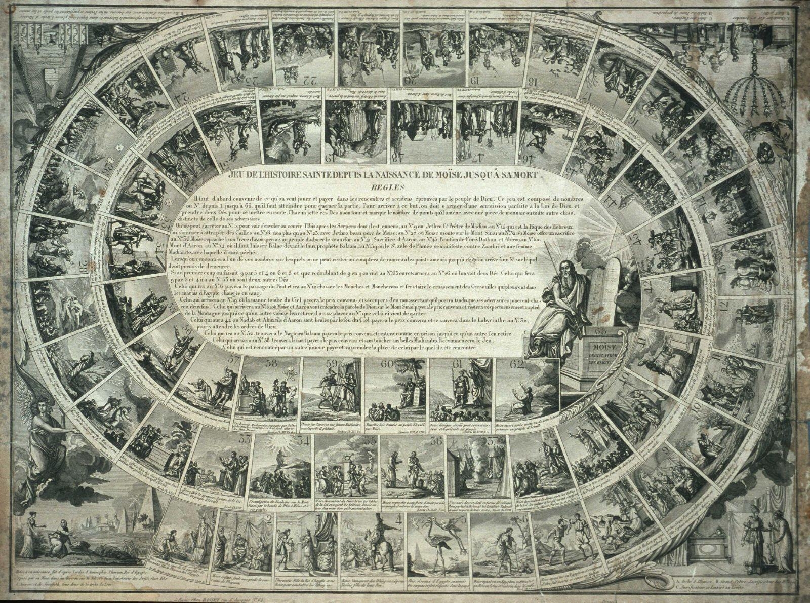 JEU DE L’HISTOIRE SAINTE DEPUIS LA NAISSANCE DE MOÏSE JUSQU’A SA MORT. (titre inscrit)